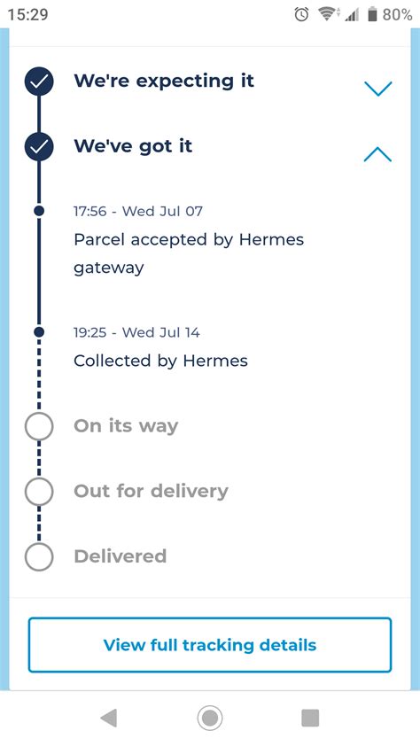 parcel received by Hermes gateway